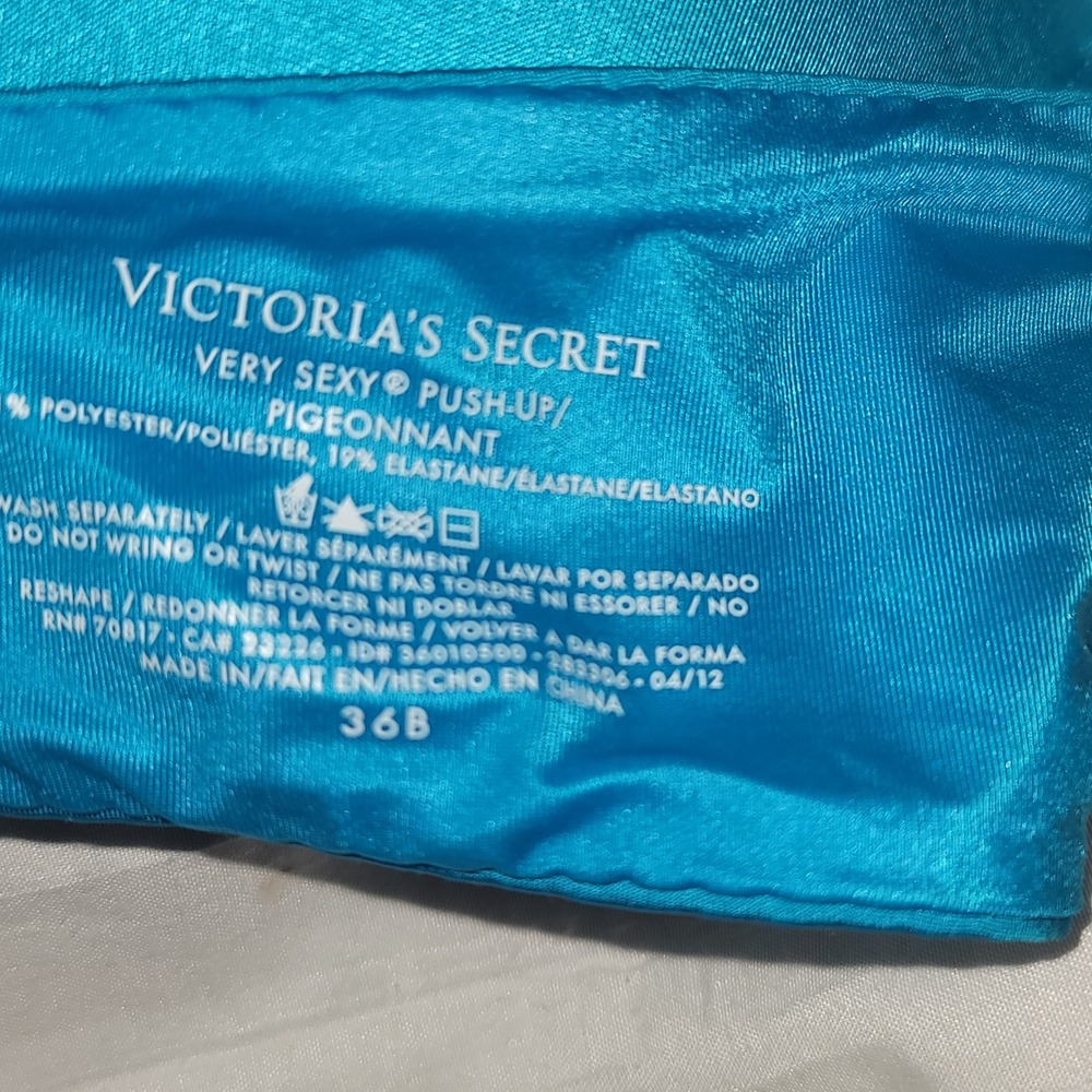 Victoria's Secret Very Sexy Push Up Bra Lot 2 36B Teal Sequins White Black Lace - Picture 4 of 5